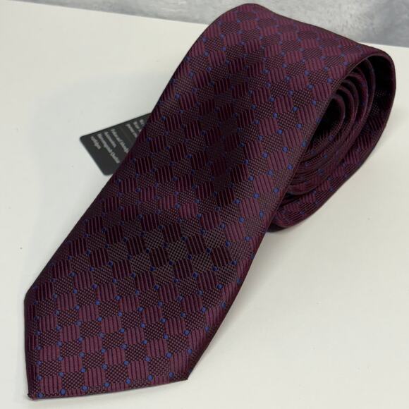Hisdern XXL Neck Tie Purple Blue Geometric NWT Corpcore Work‎ Office Classic - Picture 1 of 10